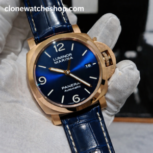 Panerai Super Clone Watches 1:1 18K Rose Gold Blue Dial Luminor Marina Goldtech™ PAM1112