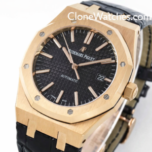 Audemars Piguet Super Clone Watches 1:1 Royal Oak Rose Gold 15400 Black Dial Rubber Strap