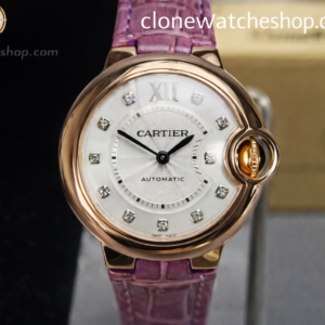 Cartier Super Clone Watches 1:1 Ballon Bleu de WE902040 Silver Dial Diamond Scale 33mm Leather Strap