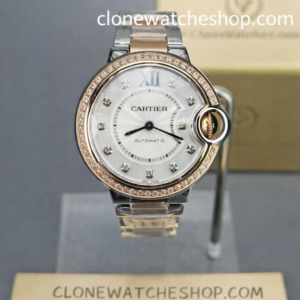 Cartier Super Clone Watches 1:1 Ballon Bleu de W3BB0023 Silver Dial Diamond bezel 33mm