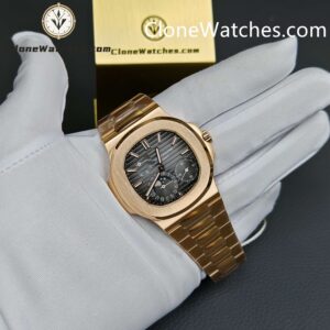 Patek Philippe Super Clone Watches 1:1 Nautilus Moon Phase 18K Rose Gold 5712 Grey Dial New Clasp
