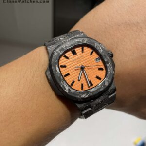 Modified Super Clone Watches 1:1 DiW Patek Philippe Nautilus 5711 “ALL CARBON BLACK” Orange Dial