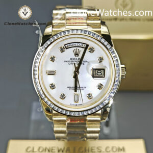 Rolex Super Clone Watches 1:1 Day Date Mother of Pearl Diamond Dial m128398tbr-0004 3255 Movement 36 mm